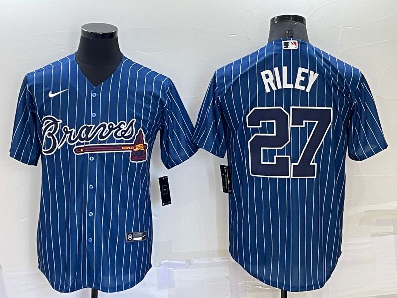 Men Atlanta Braves #27 Riley Blue Throwback Game Nike 2022 MLB Jersey